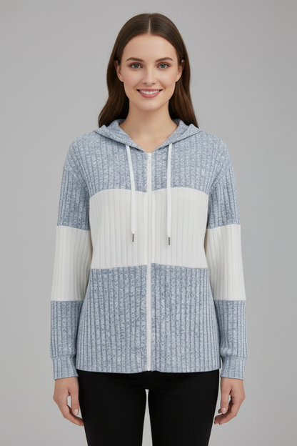 Lena | Chic Hooded Jacket with Ribbed Panels