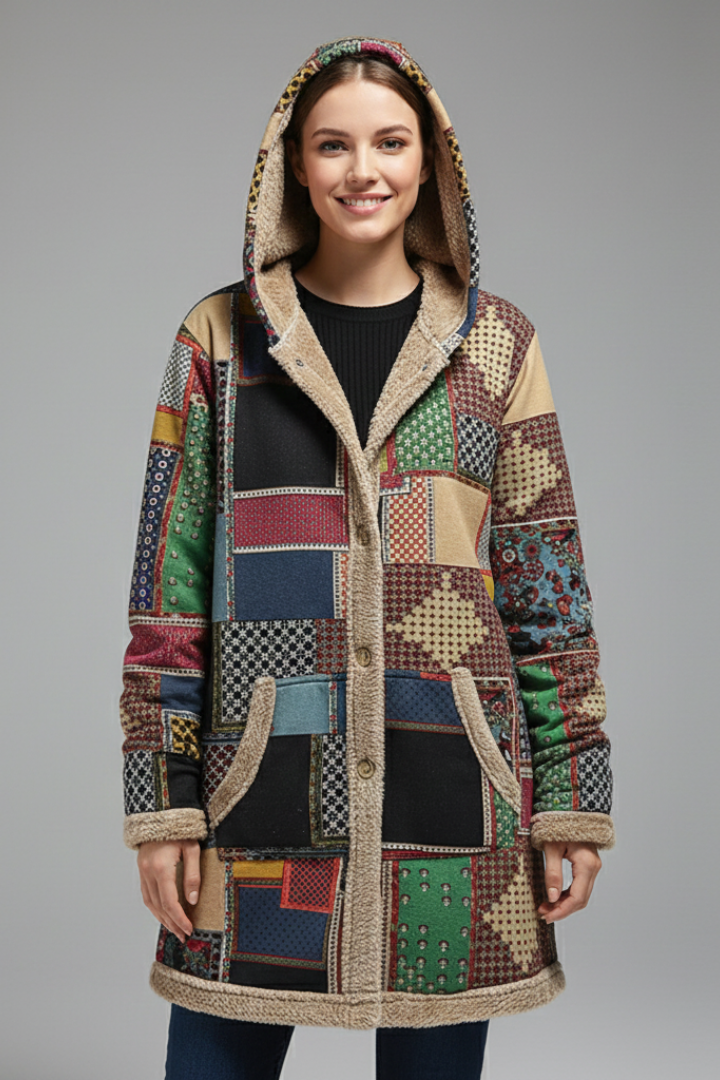 Lila | Hooded Patchwork Overcoat with Zip
