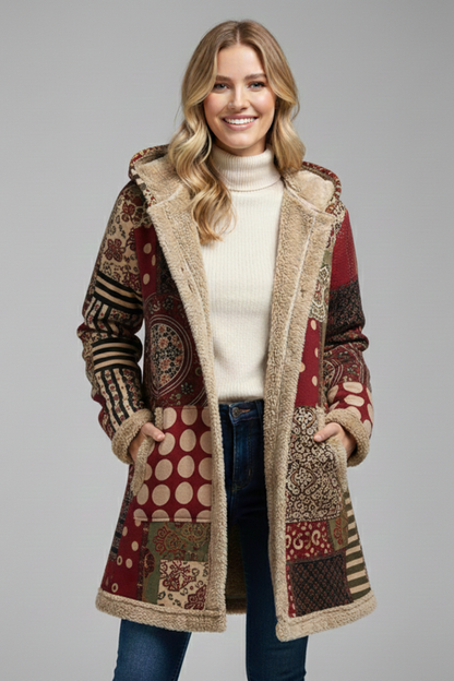 Lila | Hooded Patchwork Overcoat with Zip
