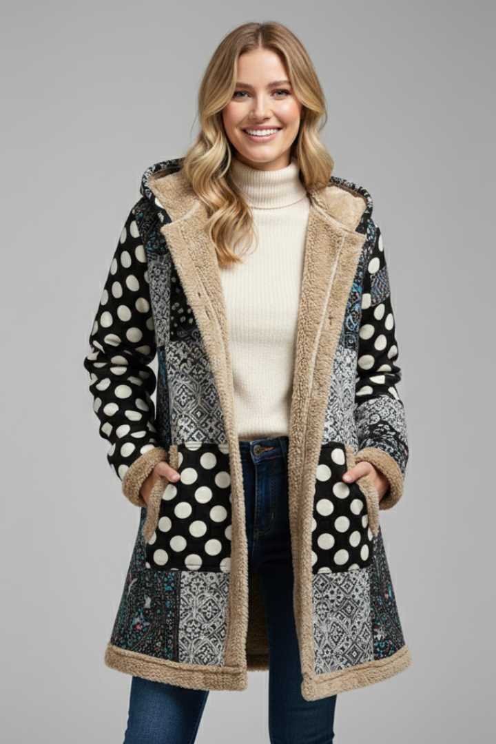 Lila | Hooded Patchwork Overcoat with Zip