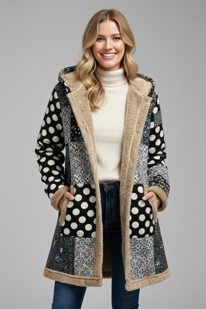 Lila | Hooded Patchwork Overcoat with Zip