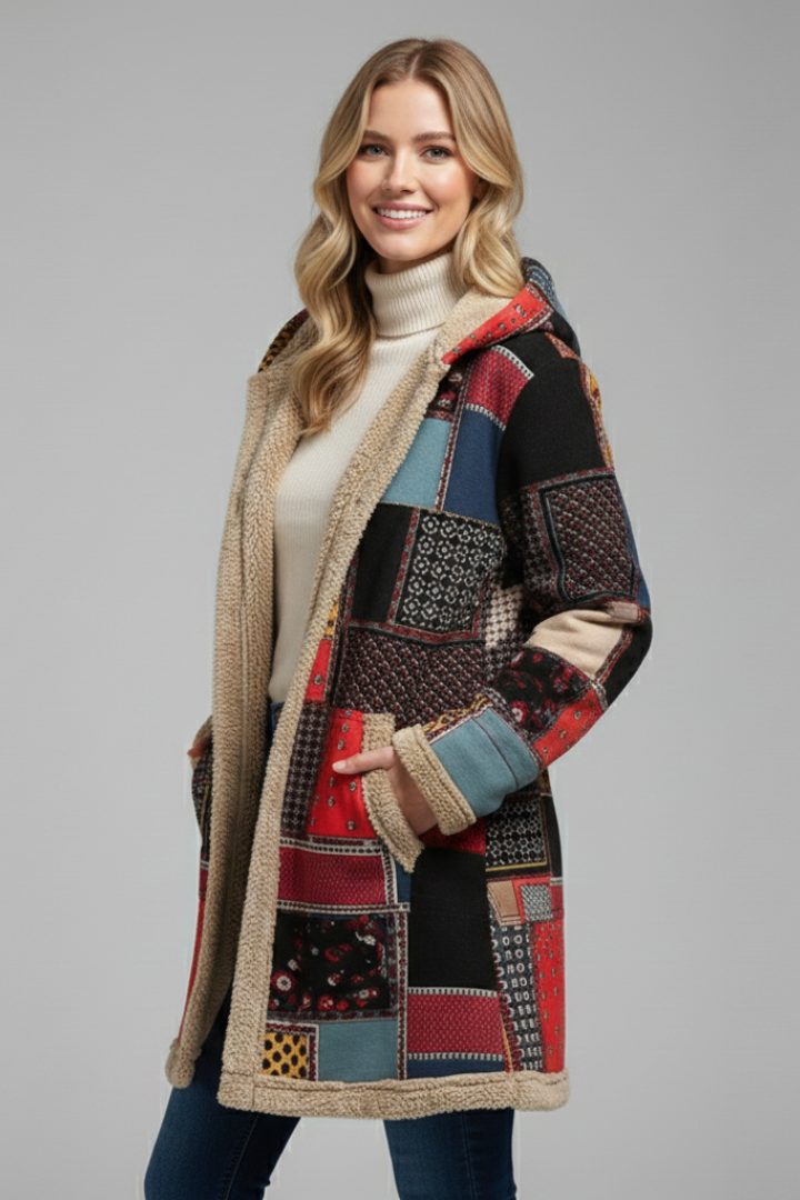 Lila | Hooded Patchwork Overcoat with Zip