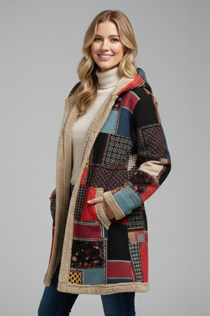 Lila | Hooded Patchwork Overcoat with Zip