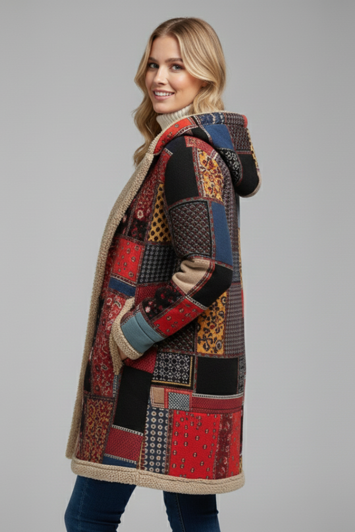 Lila | Hooded Patchwork Overcoat with Zip