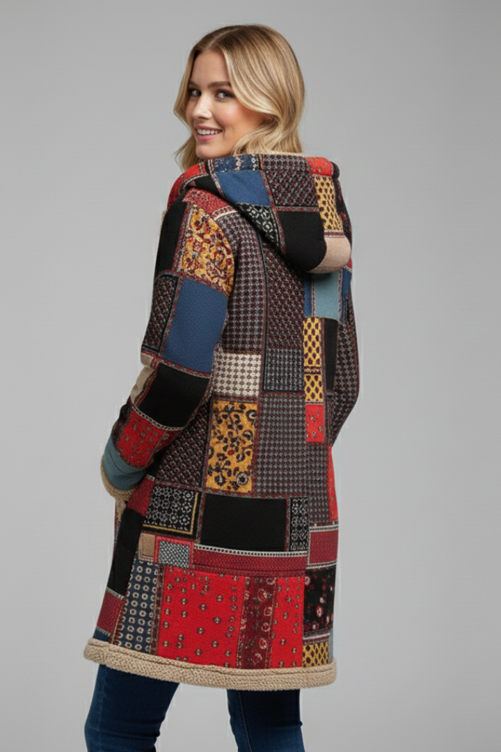 Lila | Hooded Patchwork Overcoat with Zip