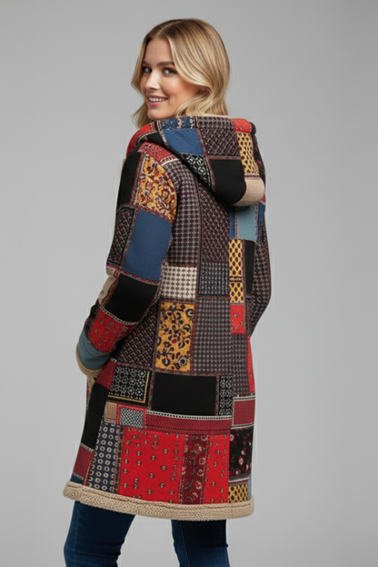 Lila | Hooded Patchwork Overcoat with Zip