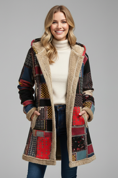 Lila | Hooded Patchwork Overcoat with Zip