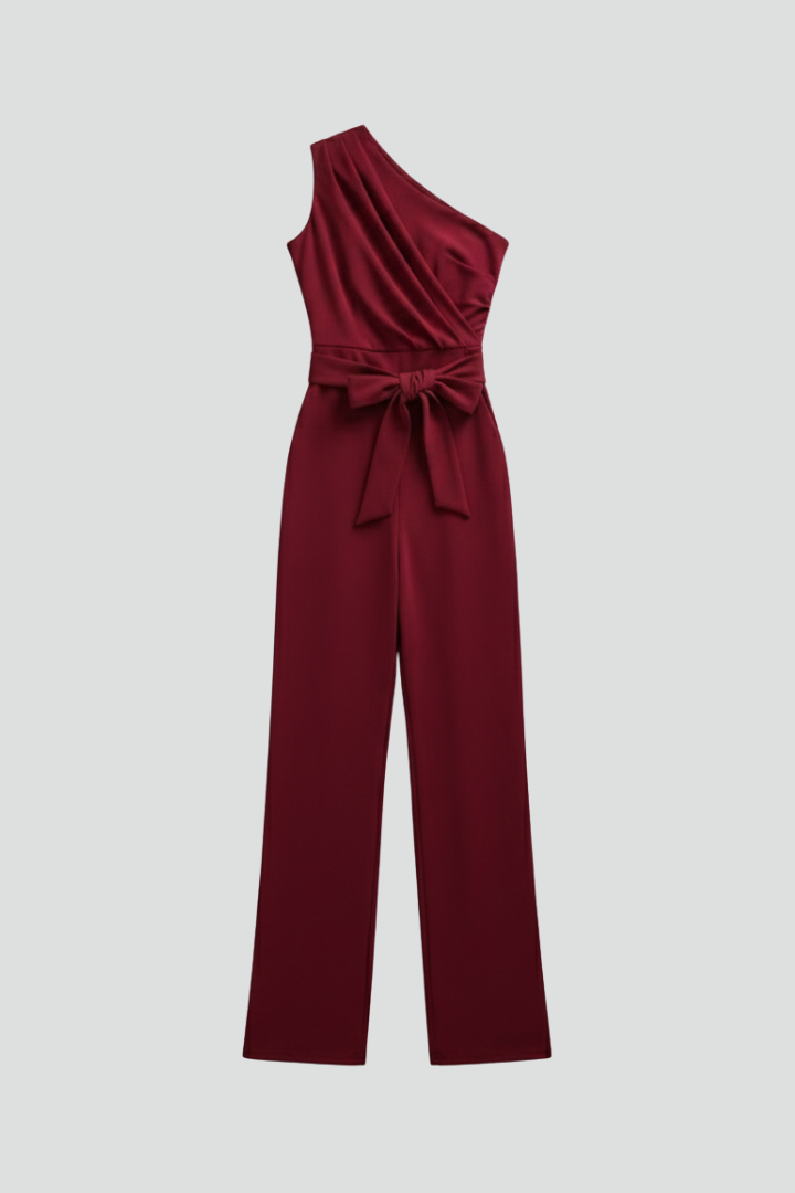 Lila | Asymmetric Neckline Jumpsuit with Waist Belt