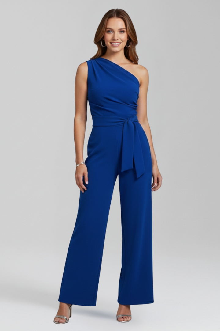 Lila | Asymmetric Neckline Jumpsuit with Waist Belt