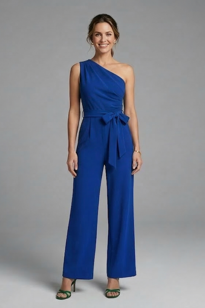 Lila | Asymmetric Neckline Jumpsuit with Waist Belt