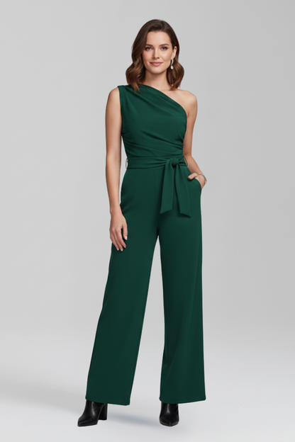 Lila | Asymmetric Neckline Jumpsuit with Waist Belt