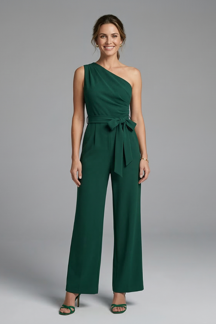 Lila | Asymmetric Neckline Jumpsuit with Waist Belt