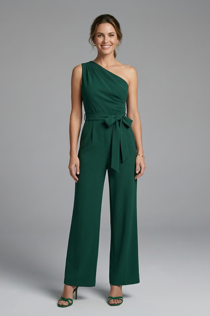 Lila | Asymmetric Neckline Jumpsuit with Waist Belt