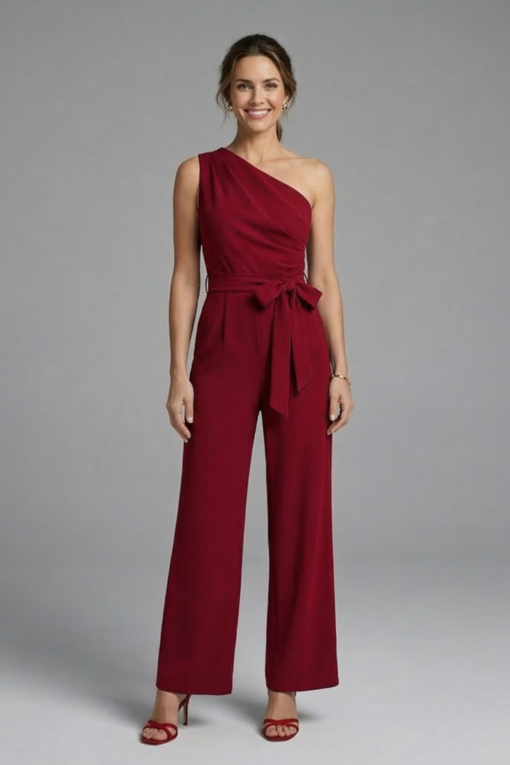 Lila | Asymmetric Neckline Jumpsuit with Waist Belt