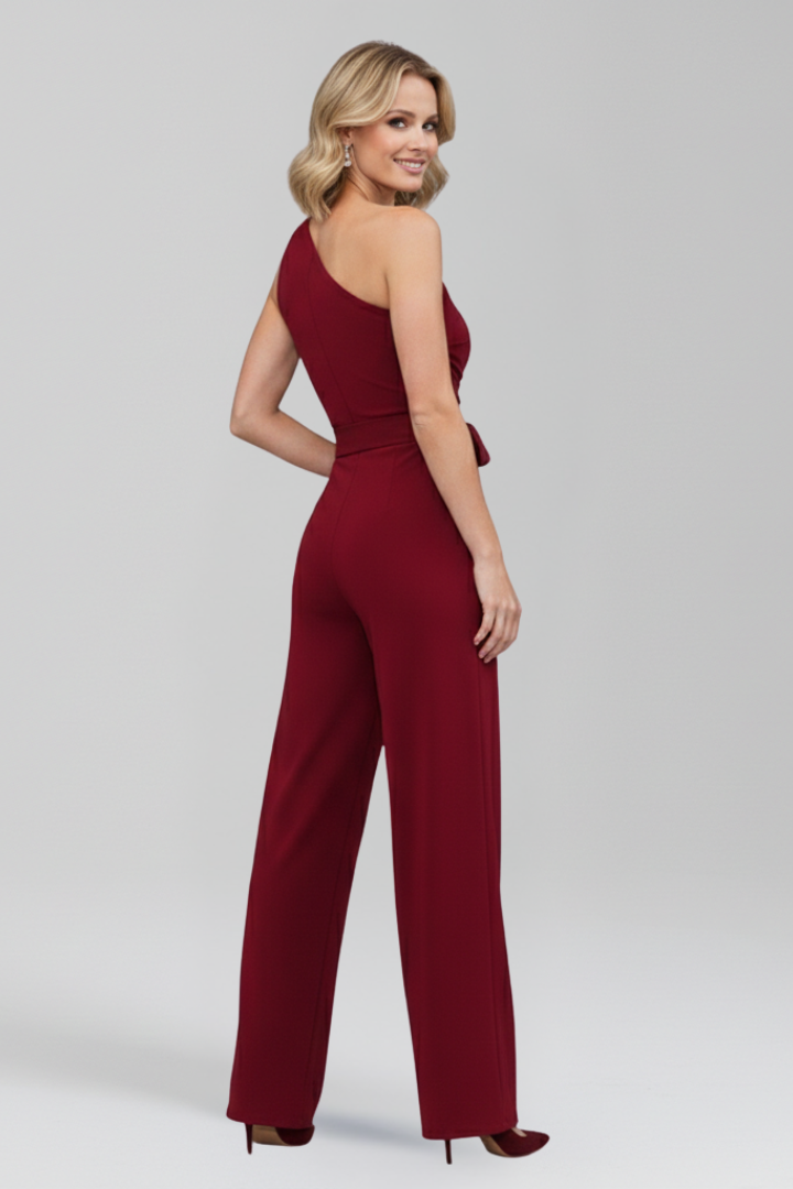 Lila | Asymmetric Neckline Jumpsuit with Waist Belt