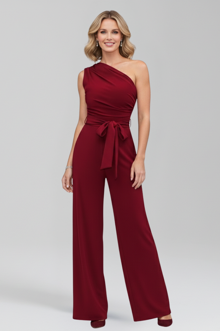 Lila | Asymmetric Neckline Jumpsuit with Waist Belt