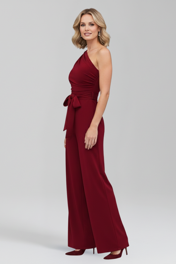 Lila | Asymmetric Neckline Jumpsuit with Waist Belt