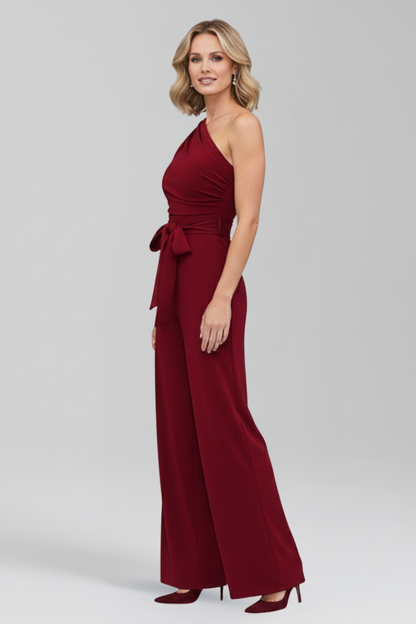 Lila | Asymmetric Neckline Jumpsuit with Waist Belt