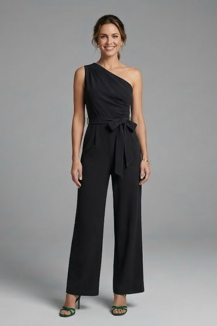 Lila | Asymmetric Neckline Jumpsuit with Waist Belt