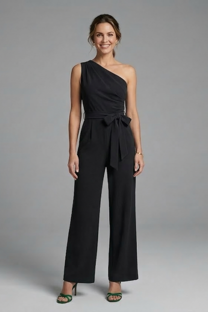 Lila | Asymmetric Neckline Jumpsuit with Waist Belt