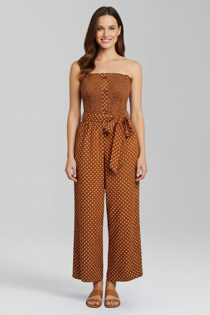 Lena | Bandeau Neckline Jumpsuit with Button Front