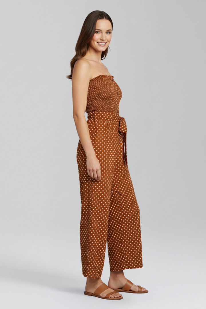 Lena | Bandeau Neckline Jumpsuit with Button Front