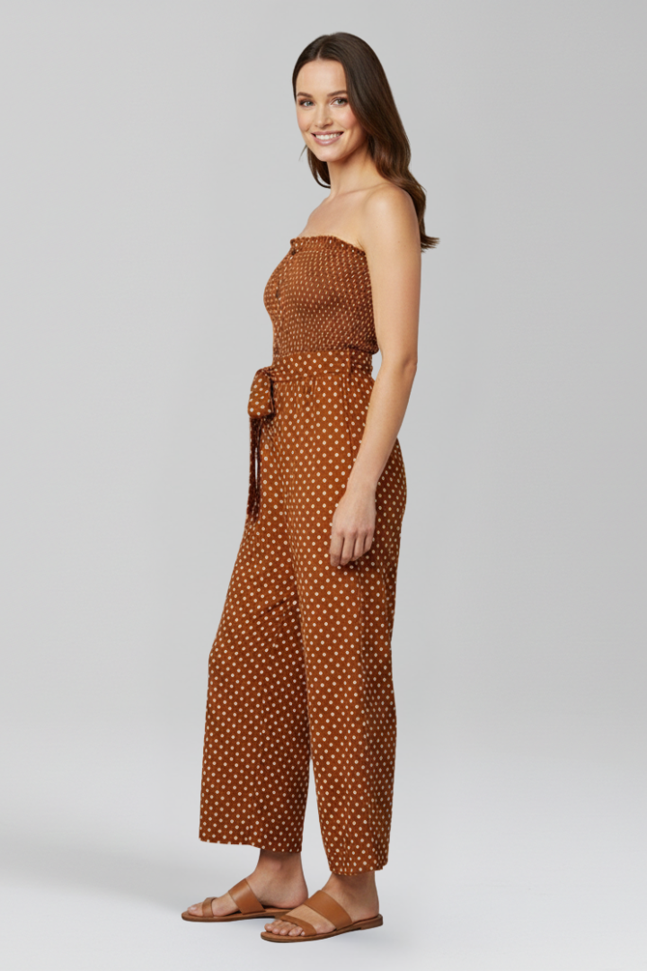 Lena | Bandeau Neckline Jumpsuit with Button Front