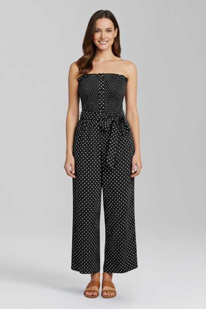Lena | Bandeau Neckline Jumpsuit with Button Front