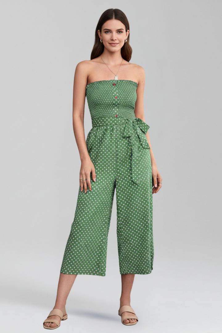 Lena | Bandeau Neckline Jumpsuit with Button Front