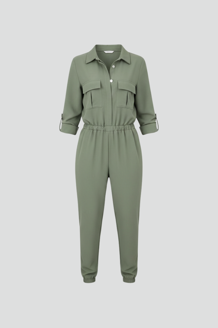 Lila | Chic Button Placket Jumpsuit with Elasticated Waist