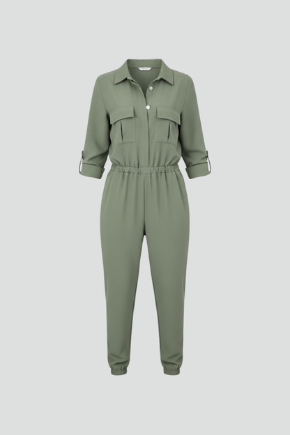 Lila | Chic Button Placket Jumpsuit with Elasticated Waist