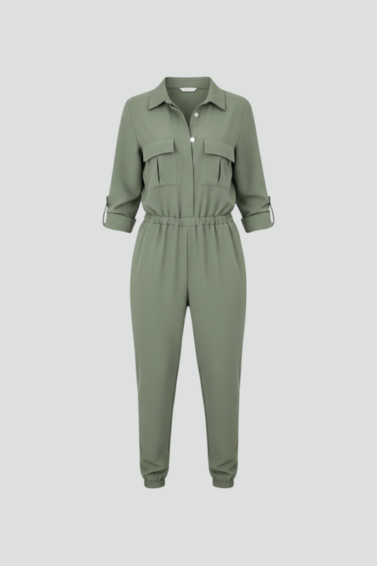 Lila | Chic Button Placket Jumpsuit with Elasticated Waist