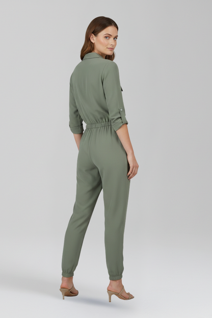 Lila | Chic Button Placket Jumpsuit with Elasticated Waist