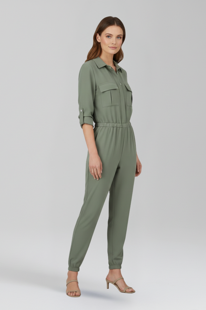 Lila | Chic Button Placket Jumpsuit with Elasticated Waist