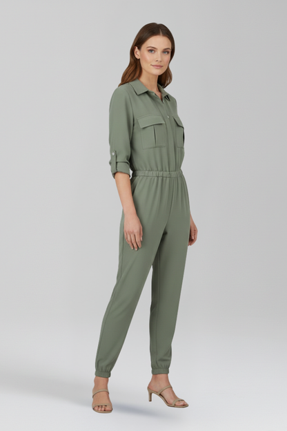Lila | Chic Button Placket Jumpsuit with Elasticated Waist