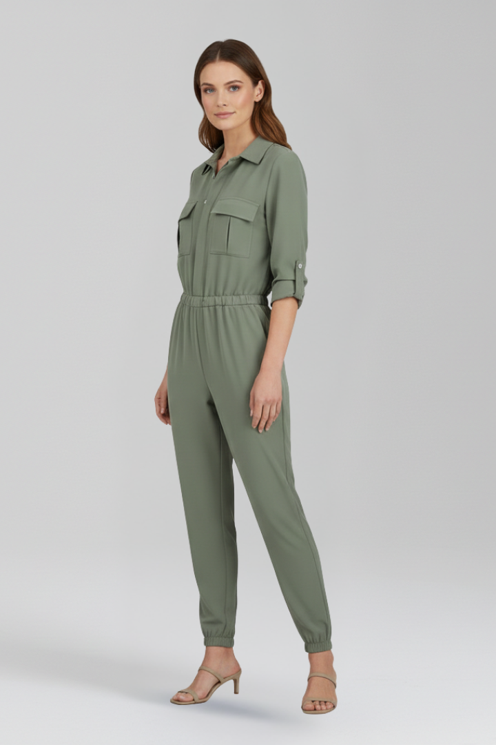 Lila | Chic Button Placket Jumpsuit with Elasticated Waist