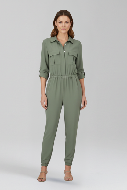 Lila | Chic Button Placket Jumpsuit with Elasticated Waist