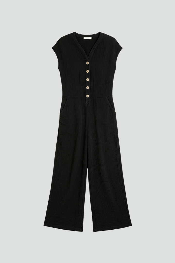 Lena | Chic Button Placket Jumpsuit with Wide Legs
