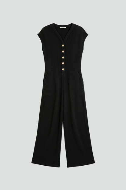 Lena | Chic Button Placket Jumpsuit with Wide Legs
