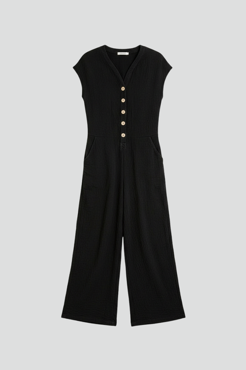 Lena | Chic Button Placket Jumpsuit with Wide Legs