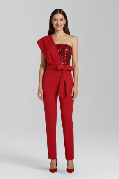 Lena | One-Shoulder Jumpsuit with Tied Waist