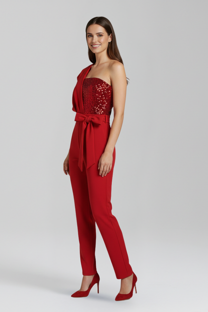 Lena | One-Shoulder Jumpsuit with Tied Waist