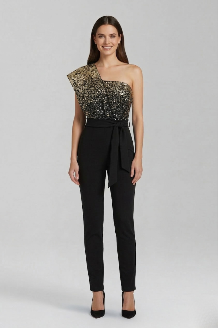 Lena | One-Shoulder Jumpsuit with Tied Waist