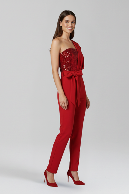 Lena | One-Shoulder Jumpsuit with Tied Waist