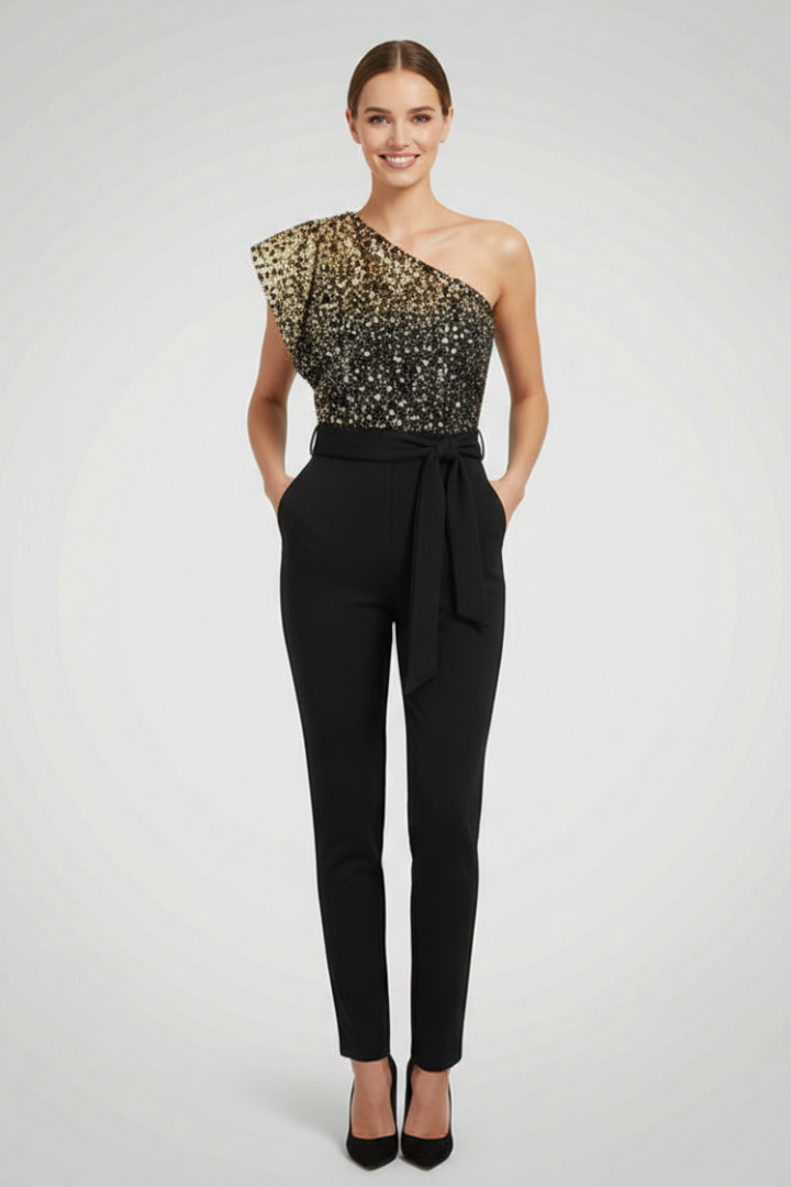 Lena | One-Shoulder Jumpsuit with Tied Waist