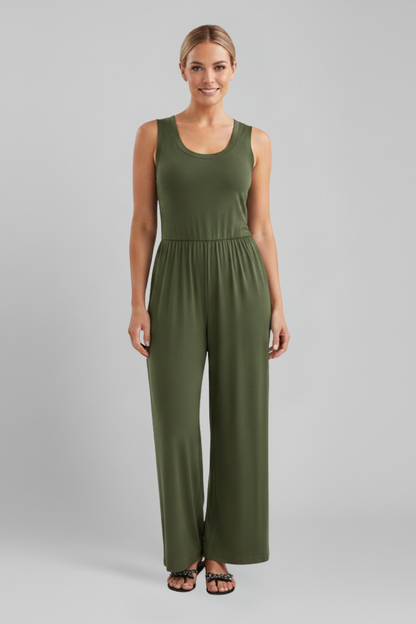 Lena | Chic Round Neck Jumpsuit with Elastic Waist