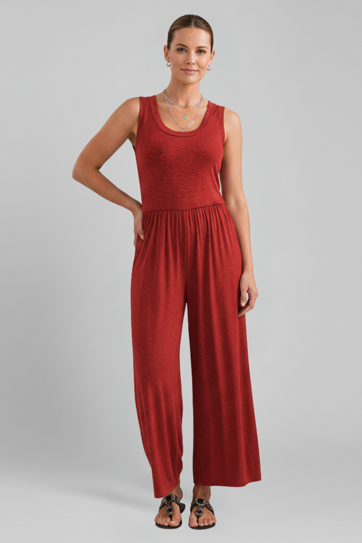 Lena | Chic Round Neck Jumpsuit with Elastic Waist