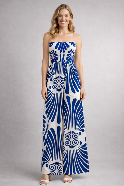 Elena | Strapless Printed Jumpsuit