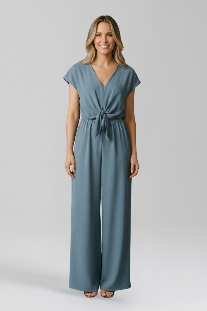 Luna | V Neck Jumpsuit with Tied Waist