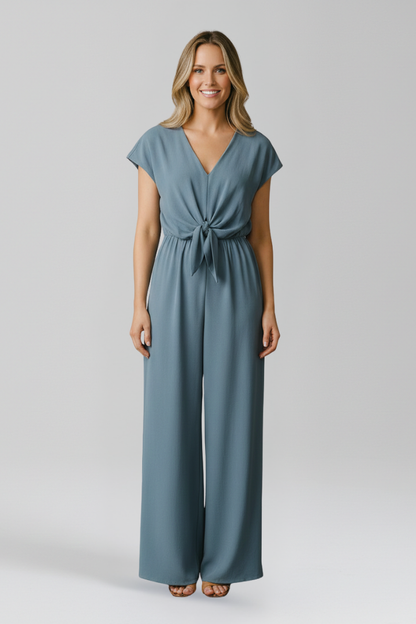 Luna | V Neck Jumpsuit with Tied Waist